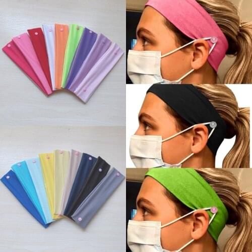6 Colors Women Fashion Button Nurse Headband Facemask Sport Sweatband Headband Yoga Gym Stretch Unisex Head Band