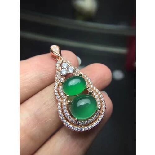 Natural green chalcedony gem pendant S925 silver Natural gemstone Lucky strokes gourd Pendant Necklace women party fine jewelry