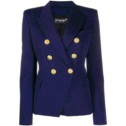 Euro-American New Fashion Quality 2021 Designer Jacket Womens Classic Double Breasted Metal Lion Button Suit Coat External