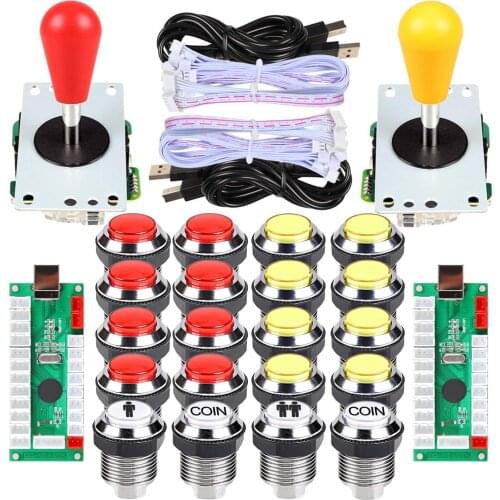 2 Player Arcade Kit Ellipse Oval Bat Joystick Handles + LED Chrome Arcade Buttons for Video Games Controllers Part