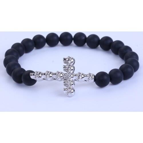 2017 New Arrival Buddha Style Natural Stone Bracelet Men Matte Stone Cross Bracelets Homme Charms Yoga Jewelry