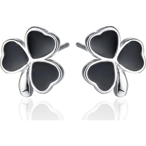 2018 Hot Sale Women Black Clover Stud Earrings Jewelry Trendy Silver Plated Earrings For Women Lady Valentines Day