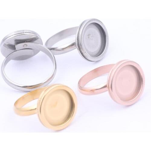 5pcs Fit 12mm Cabochon Bezel Ring Base Setting Blanks Stainless Steel Adjustable Rose Gold Plated Diy Jewelry Findings