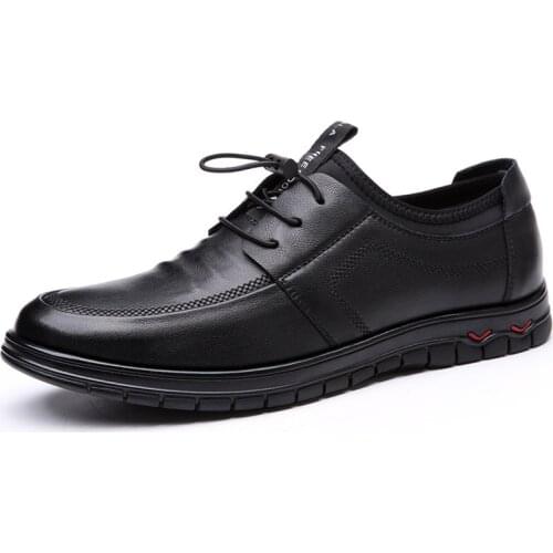A73 spring Mens Leather Casual Shoes with Soft Leather Elastic Belt with Thick Fashion Business Casual Loafers Adult Shoes Men