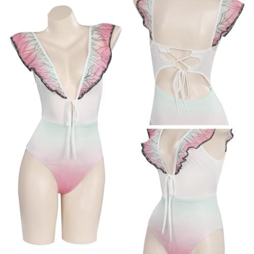 Kochou Bikini Shinobu Anime Demon Slayer Cosplay Costume Sexy Beach Swimsuit Set Swimwear Bathing Suit Woman Girl