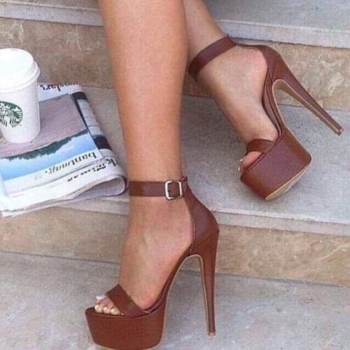 Sexy Brown Leather High Platform Women Sandals Cut-out Ankle Strap Super Stiletto Heel Summer Dress Shoes Customized