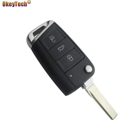 OkeyTech for VW Volkswagen Golf 7 Skoda Octavia A7 Flip Blade Key Shell 3 Buttons Folding Fob Remote Car Metal Key Cover Case