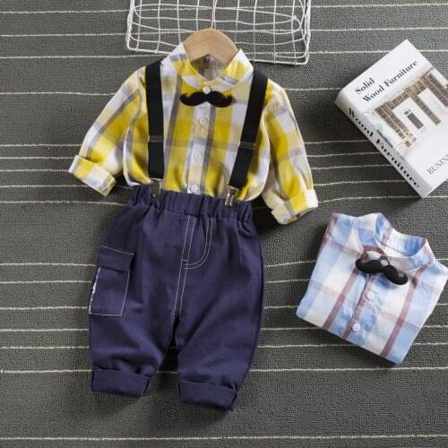 Spring Autumn Baby Boys Girls Clothes Children Fashion Suit shirt bib Pants 2Pcs/sets Out Kids Cotton Casual Clothing Tracksuits