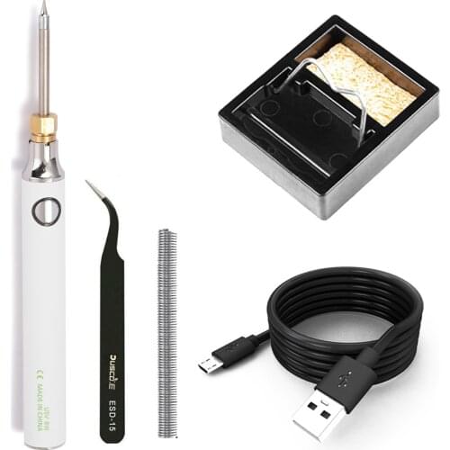 Handskit 5V 8W USB Adjustable Temperature Charging Electric Soldering Iron Kit With Soldering Station Stand Solder Wire Tweezer