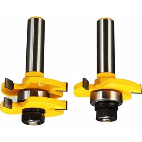 2Pcs 1/4" Stock 1/2" Shank Router Bit Tongue & Groove Woodworking Cutter For Power Tool