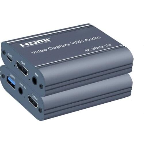 4K 60Hz HDMI Video Capture Card 3.5mm Audio Output Mic In Loop Game Recording Box 1080P 60fps USB 3.0 2.0 Live Streaming Plate