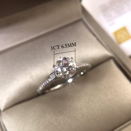 Luomansi 1 Carat 6.5MM Real Moissanite Ring S925 Sterling Silver Wedding Engagement Party Woman Jewelry Gift Passed Diamond Test