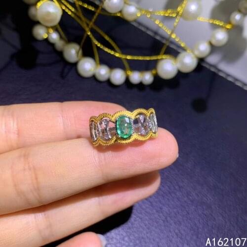 Fine Jewelry 925 Sterling Silver Inset With Natural Gem Womens Luxury Trendy Two-Color Emerald Adjustable Ring Support Detectio