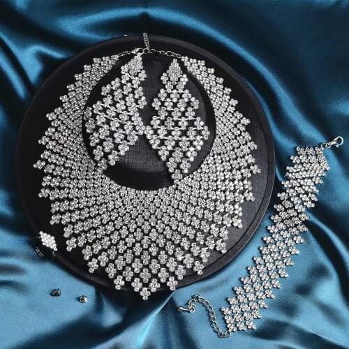 Necklace Set Ladies Rhinestone Jewelry Bridal Wedding Prom Accessories Luxury Gifts Necklace Bracelet Earrings Ring 4-piece Set