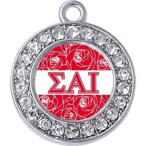 Beautiful greek letter SIGMA ALPHA IOTA rose flower sticker label charm for student society fraternity jewelry round pendant