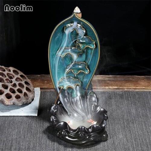 Handicraft Ceramic Smoke Waterfall Backflow Incense Burner Zen Buddhist Incense Holder Censer Home Decor+10pcs Free Cones