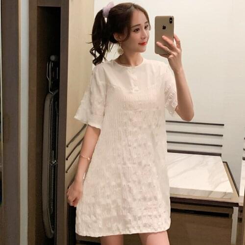 212# Maternity Clothes Summer Short Sleeve Easy Matching Loose White Stylish Dress for Pregnant Women Mom Dress
