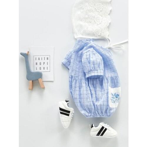 Angoubebe 202H25 2-piece round collar plain romper with two pockets fashionable short sleeve romper lace hat in summer