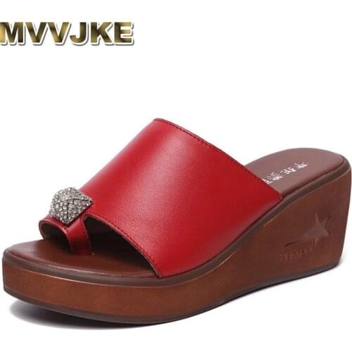MVVJKE 2021 Summer Fashion Mid-heel Slippers Outside Wearing Large Size 40-43 Womens Platform Sandals Beach Shoes Wedges