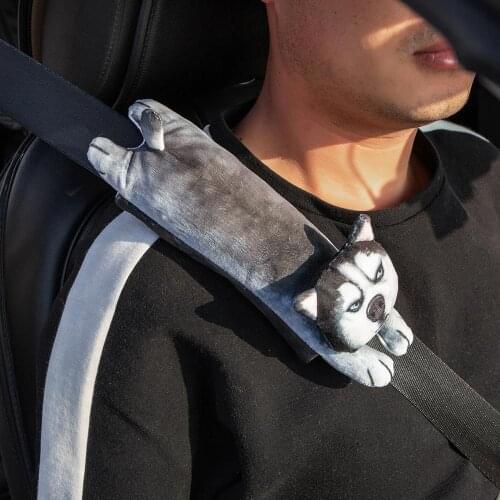 3D Cartoon Husky Corgi Cat Car Safety Seat Belt Cover Plush Seat Belt Shoulder Pad Cushion Universal Auto Interior Accessories