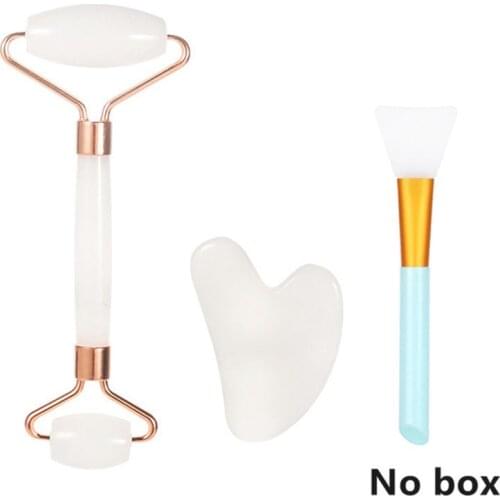 Natural Jade Facial Massager White Jade Roller Facial Massager Slimming Face-lifting Natural Wrinkle Mask Brush Three-piece Set