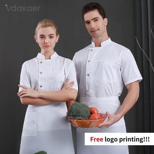 Wholesale Unisex restaurant Uniform Bakery Food Service Short Sleeve Double Breasted chef uniform Sushi jacket waitress uniform