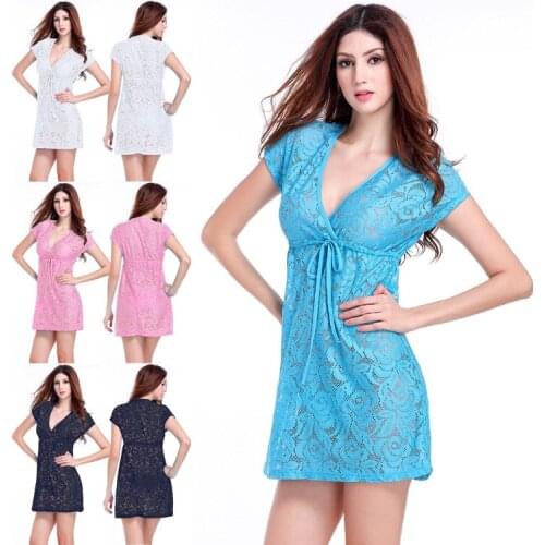 Beach Skirts Europe and America New Sexy Hollow Lace Bikini Shirt V-neck Loose Skinny Beach Skirts