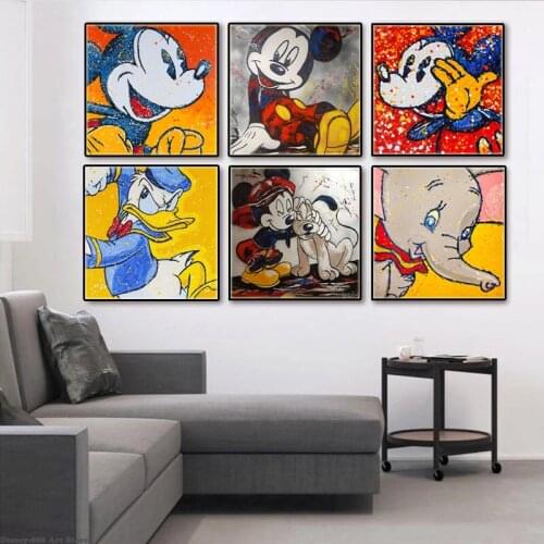 Disney Catoon Mickey Mouse Animation Poster Donald Duck Graffiti Canvas Painting Pop Art Print Wall Picture Kids Room Home Decor