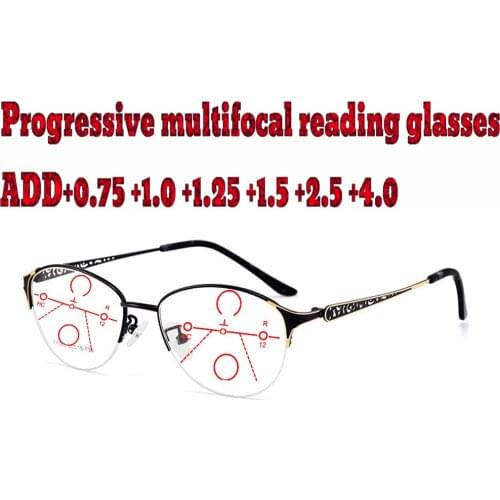 Progressive Multifocal Anti Blue Light Reading Glasses Metal Frame Men Women High Quality +1.0 +1.5 +1.75 +2.0 +2.5 +3 +3.5 +4