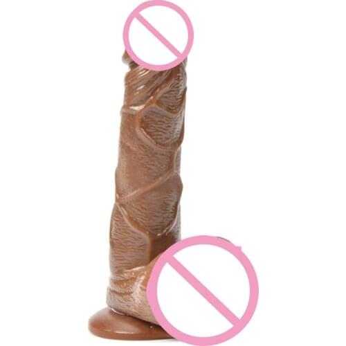 Realistic Dildo Flexible penis textured cock shaft brown suction cup female masturbation virgina G Spot Sex toy for women