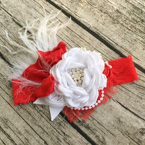 Chrismas Red White Flower Feather Headband