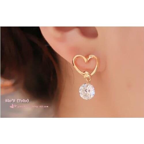 New fashion Golden love heart cutout cute pendant zircon earrings For Women girl Accessories jewelry wholesale
