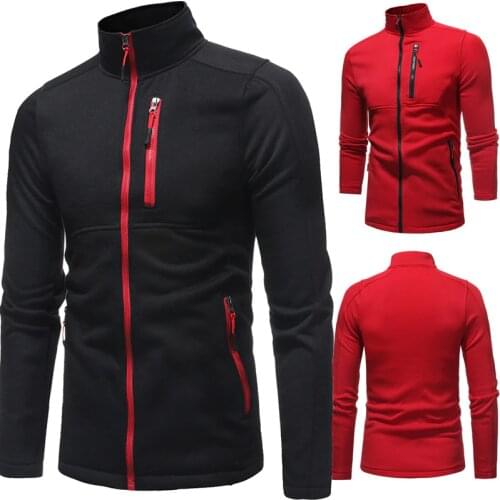 Mens Sweatshirt Long Sleeve Solid Color Stand Collar Zipper Cardigan Hoodies Casual Slim Type Sweatshirt