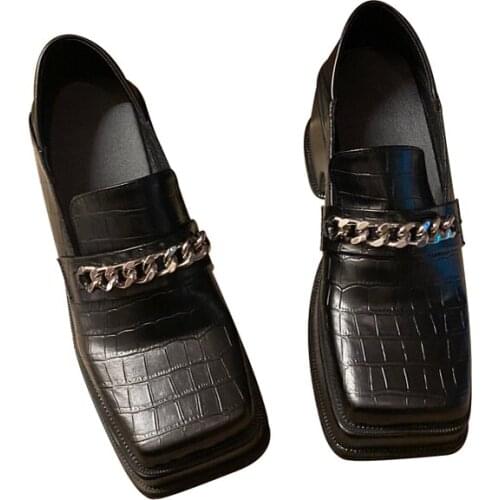 Women Shoes Designer Brand High Quality Square Toe Heels Woman Pumps Casual Chunky Shoes Black Platform Shoes Harajuku Femme