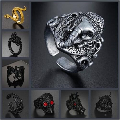 Vintage Mens Ring Buddhism Silvery Elephant Nose Geneisha Auspicious Rings Fine Jewelry Religious Trendy Gothic Gift