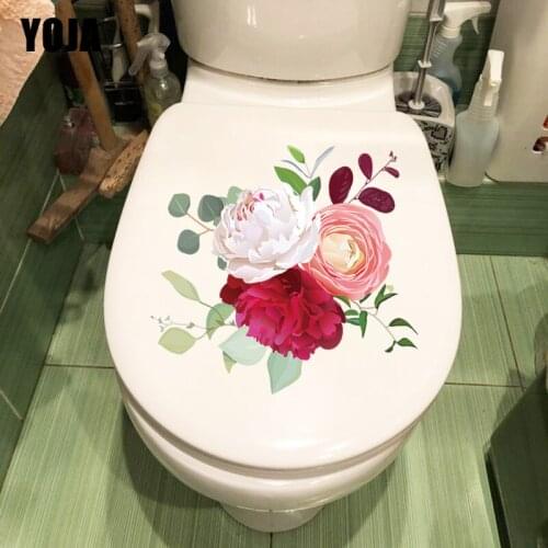 YOJA 27CM×25.4CM Fresh Plant Toilet Stickers WC Hand Drawn Peony Bouquet Wall Decoration T1-2515
