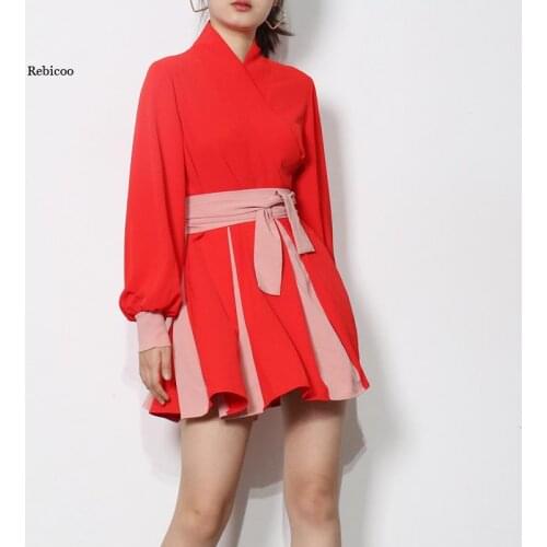 Women Jacket Korea Chic Casual Fashion V-Neck Stitching System Wide Loose Lantern Sleeve Women Coat Autumn Overcoats New