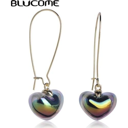 Blucome New Sweet Style Heart Shape Drop Earrings Gold Color Jewelry For Women Girl Wedding Banquet Party Accessories Max Brinco