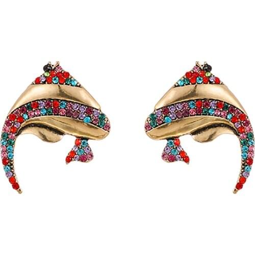 ZHINI 2021 New Fashion Simple Fish Stud Earrings for Women Luxury Charming Colorful Crystal Statement Earring Jewelry Gift