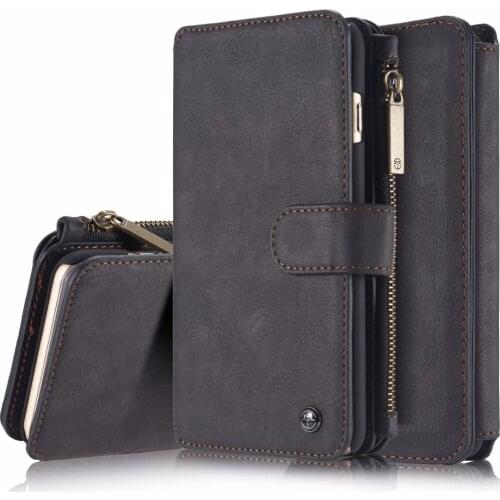 Shock-absorbing genuine leather phone case 2 in 1 wallet organizer 12 card slot phone cover for iPhone 6 Plus/6s Plus-Black