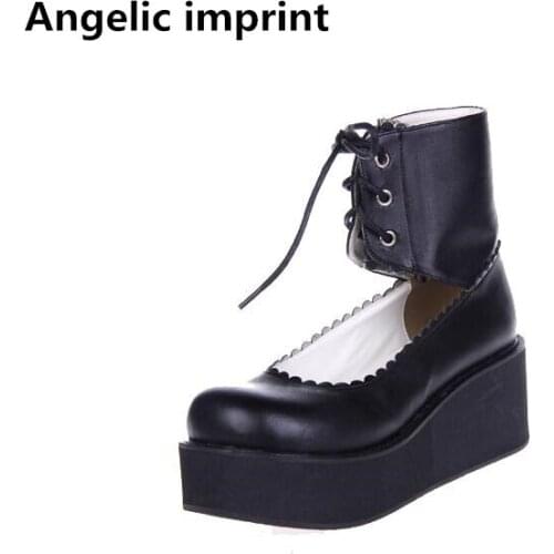Angelic imprint mori girl lolita shoes woman cosplay shoes lady high wedges heels Pumps women princess dress shoes 33-47 6.5cm