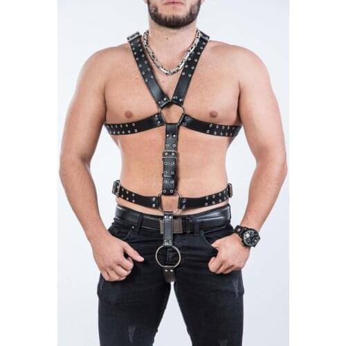 BDSM Bondage Gay Full Body Harness Belts Fetish Men Leather Tops Sexual Chest Harness Strap Punk Rave Gay Clothing for Adult Sex