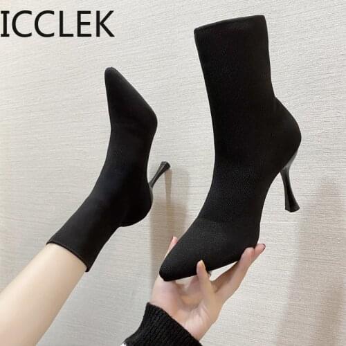 Sexy Sock Boots Knitting Stretch Boots High Heels For Women Fashion Shoes 2020 Autumn Ankle Boots Booties Female a003