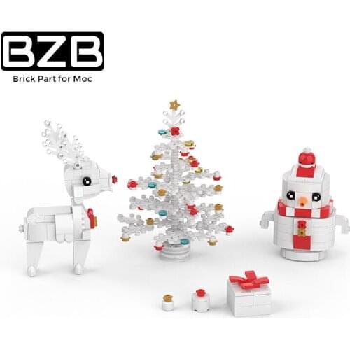 BZB MOC Mini Christmas Scene Elk Christmas Tree Snowman Train Creative Gift Box Building Block Model Kids Toys DIY Best Gifts