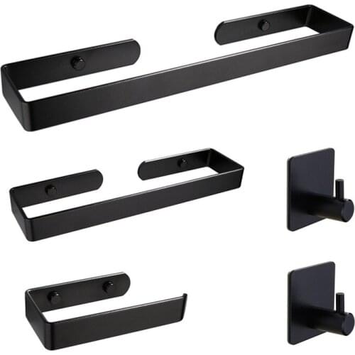 Black Towel Rack Hanger 304 Stainless Steel Toilet Brush Paper Holder Wall Mount Towel Bar Hook Organizer Bathroom Hardware Set