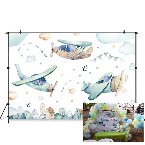Airplane Photographic Backdrop Newborn Baby Shower Aircraft Theme Newborn Party Decoration Supplies Background for Photo