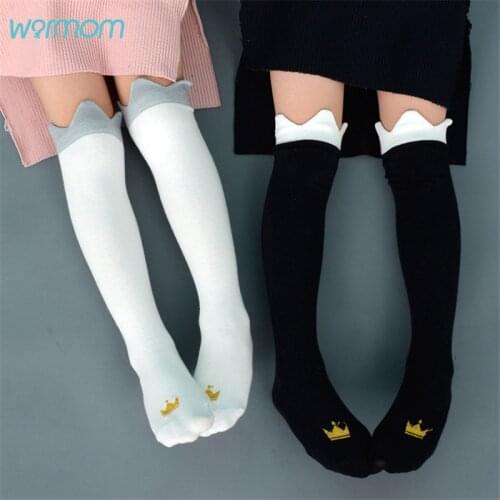 Warmom Baby Girls Cotton Crown Print Knee High Socks Children Kids Fashion Soft Long Socks Hot Sale Spring Autumn Socks For 2-6Y