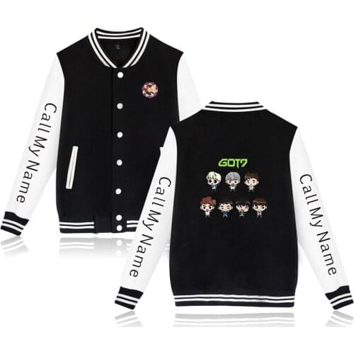 Hot Sale Got7 Kpop Jacket Print Baby Figure Cartoon Baseball Jacket Coats Men Women Hip Hop Hoodies Jackets Streetwear