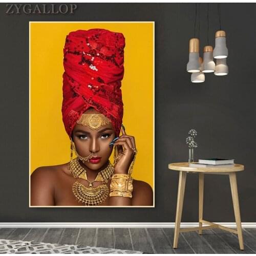 Nude African Woman Canvas Posters Gold Jewelry Women Print Canvas Painting Cuadros Scandinavian Wall Art Picture for Living Room