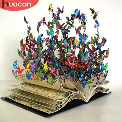 HUACAN DIY Diamond Painting Cross Stitch Butterfly 5D Full Square Diamond Embroidery Animal Mosaic Rhinestone Book Home Decor